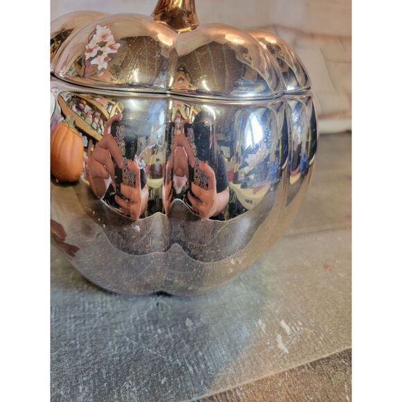 Ceramic shiny floral print pumpkin candy dish Halloween decor - Picture 6 of 7